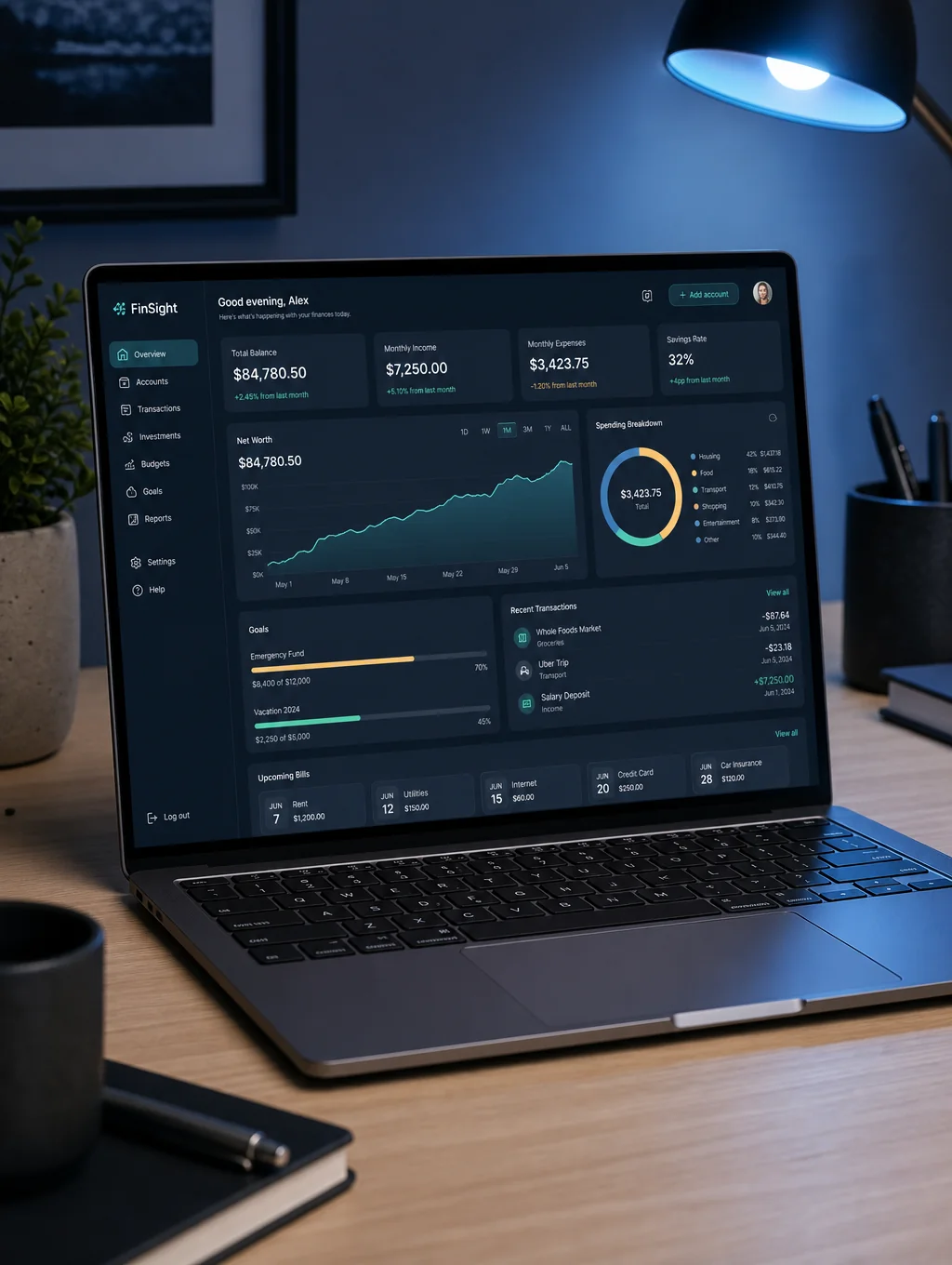 Automated financial reporting and invoicing software interface